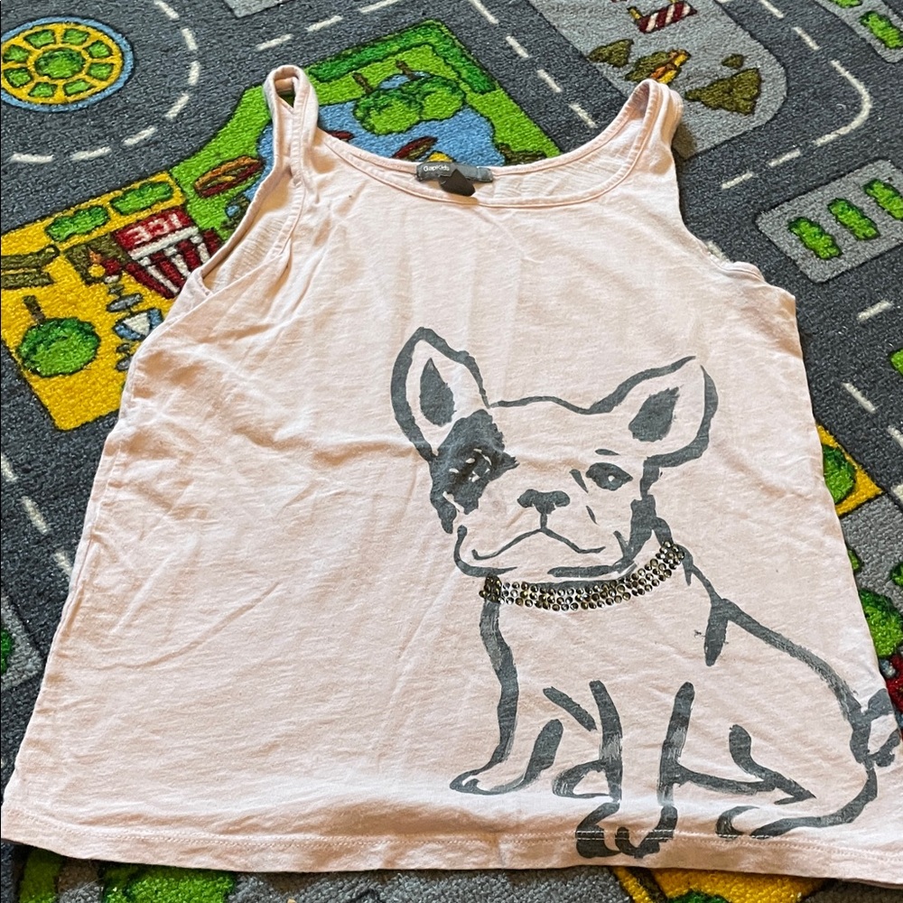 GAP Pink Tank Top with Gray French Bulldog Graphic